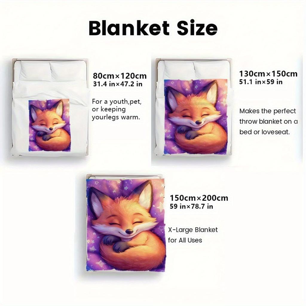 Sleeping Fox Animal Print Flannel Blanket Cozy Soft Throw Blanket Cute Animal Design Bedroom Decor Gift for Animal Lovers