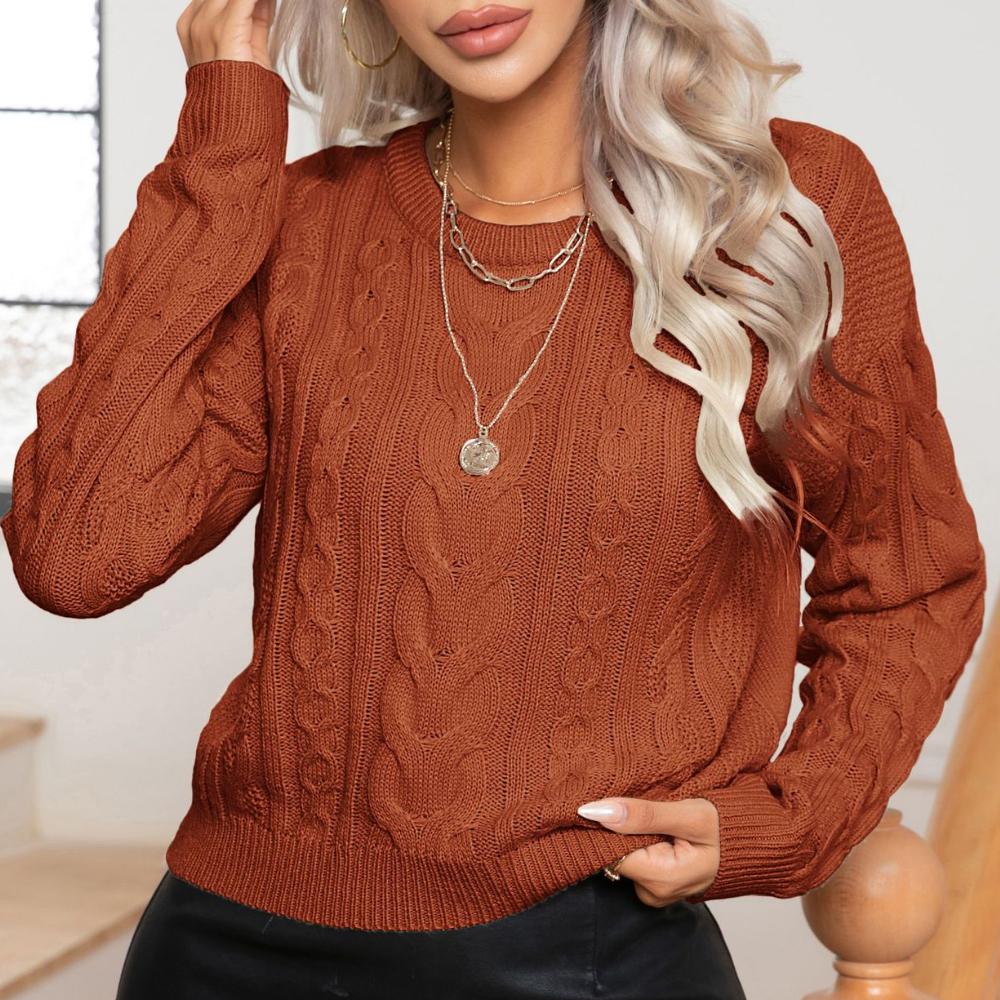 IHUASU Women's Autumn and Winter Retro Twist Twisted Long-sleeved Knitted Pullover Jumper