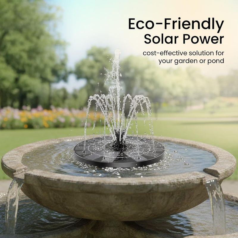 High Efficiency Solar Fountain Pump with 6 Spray Nozzles Adjustable Water Pattern for Bird Bath Garden Pond Pool Courtyard