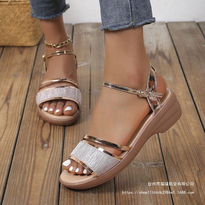 2025 European and American Summer New Large Size Fish Mouth Sandals Women's Shoes Slope Heel Independent Station Women's Sandals