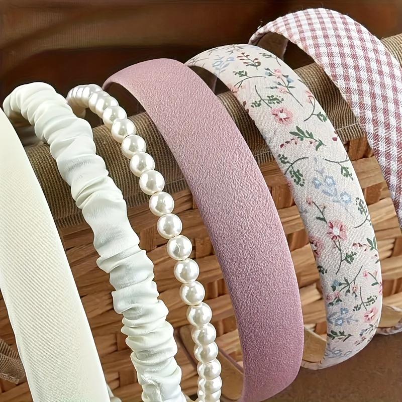 High qualityVintage Hong Kong Style Floral Plaid Headband, Korean Version, Cute and Versatile Headband for Women with Round Faces, 6pcs Set