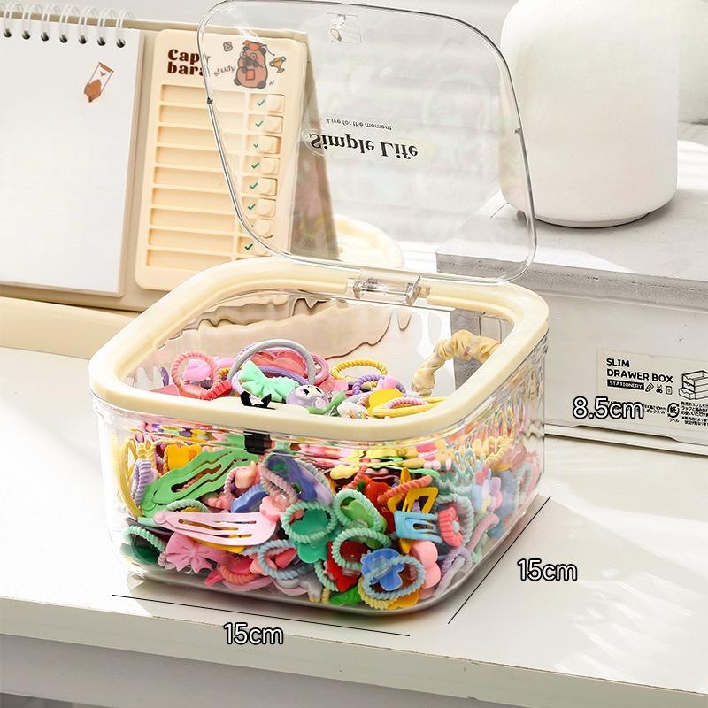 

Детская коробка для хранения аксессуаров для волос, настольная шкатулка для украшений большой вместимости с крышкой, резинка, заколка для волос, милая коробка для организации с ячейками Small прозрачный