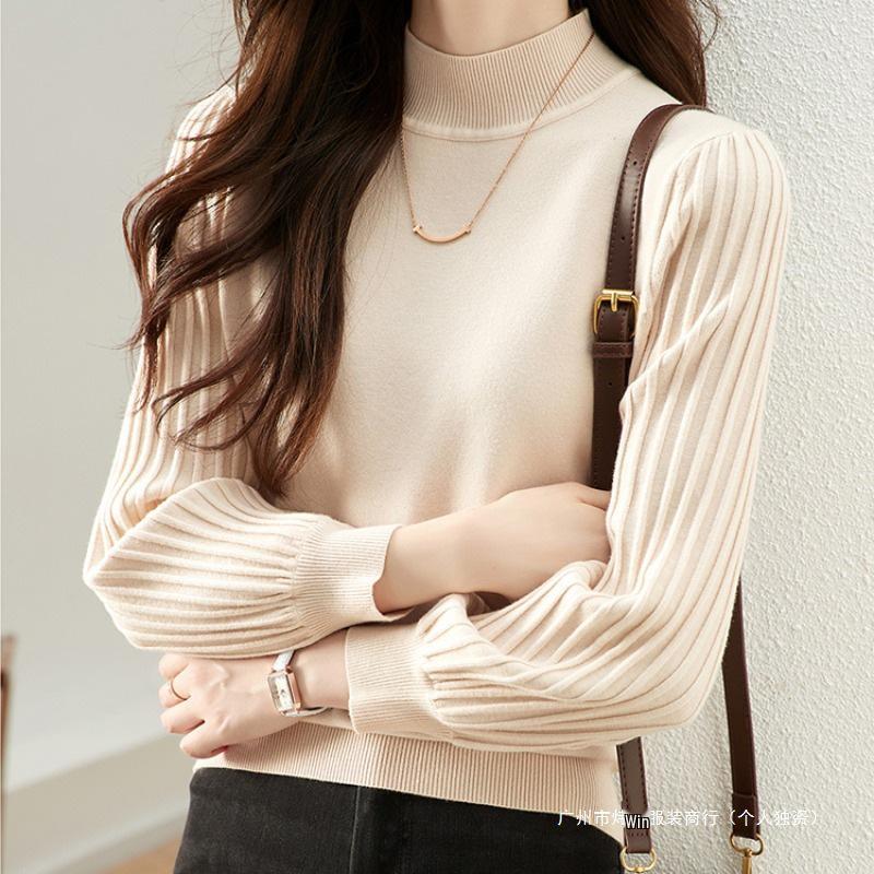 Women's 2026 Autumn/Winter European Style High-Neck Sweater - Elegant Plain Knit