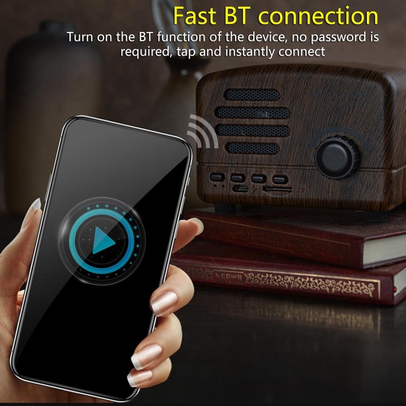 Outdoor Portable Wireless Vintage Stereo Speaker with 1200mAh Capacity Battery Long Battery Life FM Radio TF Card Player