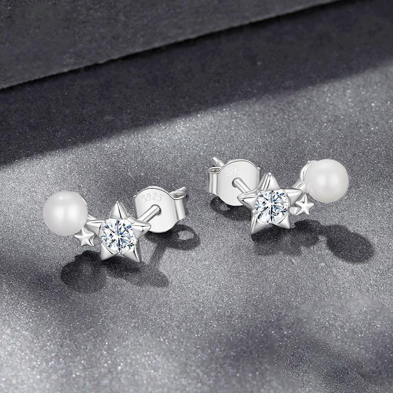 Barbie earrings Moissanite five-pointed star, original and high-quality temperament, ins style love confession, 925 silver shell beads ZJYES-YS-032