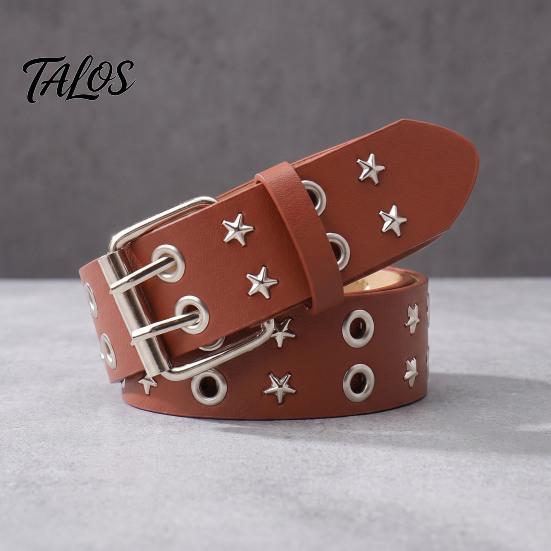 Casual Jeans Accessory 105cm Studded Punk Belt for Women, Faux Leather Grommet Waist Rock Band with Double Prong Buckle, Edgy Jean Music Festival
