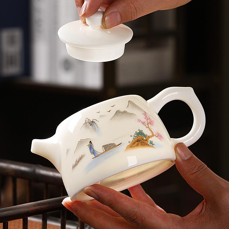 Premium Ceramic Teapot Mutton Fat Jade Porcelain Kungfu Tea Set for Home Office Use Chinese Gift