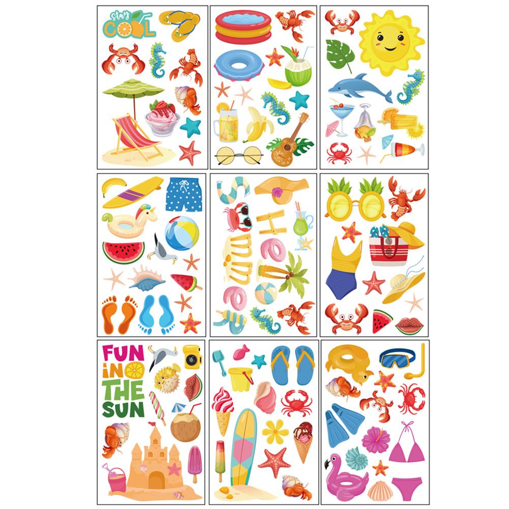 

104pcs Summer Hawaiian Window Stickers Fruit Beach Bikini Pattern Window Decal For Wall Glass Refrigerator Car 9pcs/set, 20 x 30cm