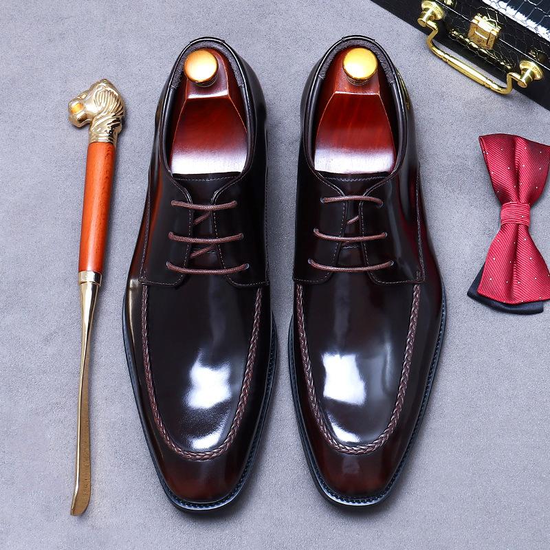 Quality Business Formal Men's Dress Shoes British Trend Men's Genuine Leather Shoes Comfortable Flat-heeled Groom Wedding Shoes