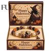 Stackable Charm Bracelet Halloween Stretch Beaded with Gift Box, Black Cat Pumpkin Ghost Spooky Theme Party Accessory Crow Witch Hat/Moon Charm,