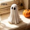 Small Ghost Sculptures for Mantle Cute White Resin Statue, Big Eyes Figurine, Halloween Tabletop Decor, Indoor Fall Holiday Accents Spooky Outdoor