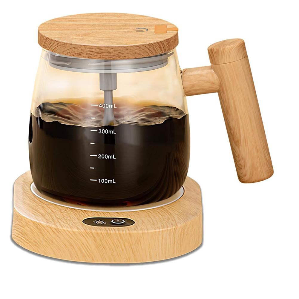 A96K-Electric Self Stirring Mug With Heating Base & Lid - High Speed Glass Mixing Cup For Coffee,Travel & Office-Waterproof