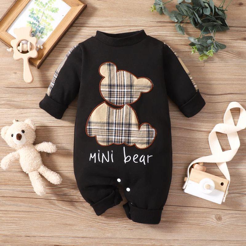 

Export Ins Baby Boys Spring and Autumn Letters Bear Paste Cloth Embroidery Long Sleeve Adjustable One-Piece Romper XL 617B 0-3m Months