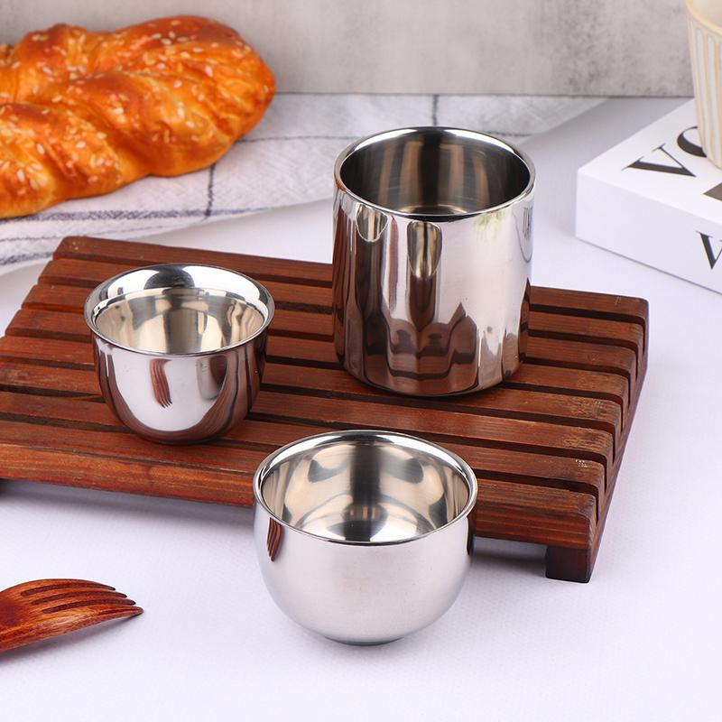 1PC For Home Office Tea Beverage Beverage Mugs Double Layer Wine Cups Stainless Steel Heat Insulated Rounded Drinking Cups