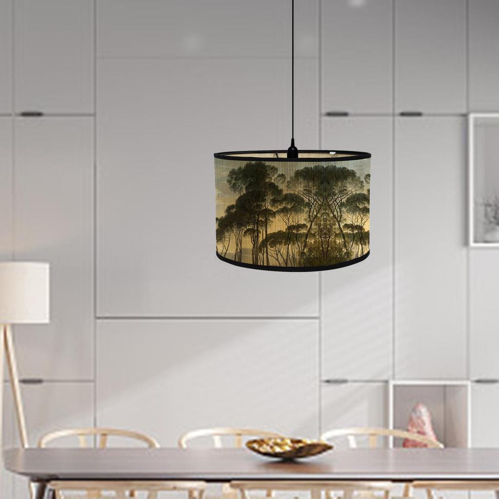 Drum Print Lamp Shade Chandelier Lamp Cover for E26/E27 Lampholder Retro Spider Decorative Bamboo Lampshade Cover