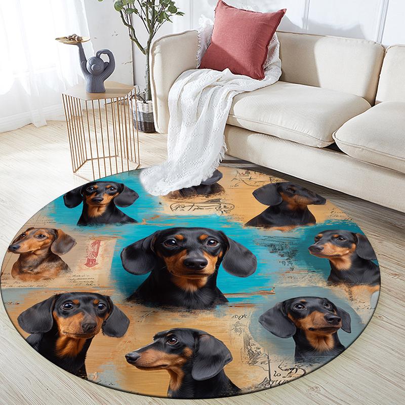 Tappeto rotondo con motivo a tema Bassotto, Tappeto per Soggiorno Camera da letto Divano Sala giochi Decorazione, Tappetino antiscivolo, Regali per le Feste e Regali di Compleanno