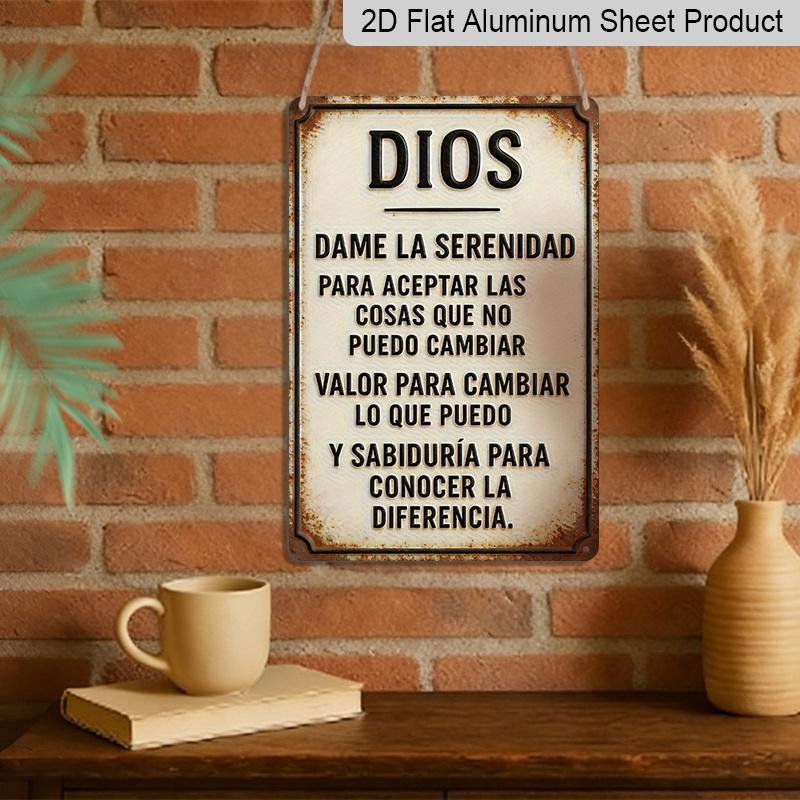 2D Flach, 1 Stück Spanisches Gelassenheitsgebet Metall Hängeschild, 12x8 Zoll (30x20cm) Rustikales Aluminiumschild für Zuhause, Kirche, Café, Bar - Einfach aufzuhängen