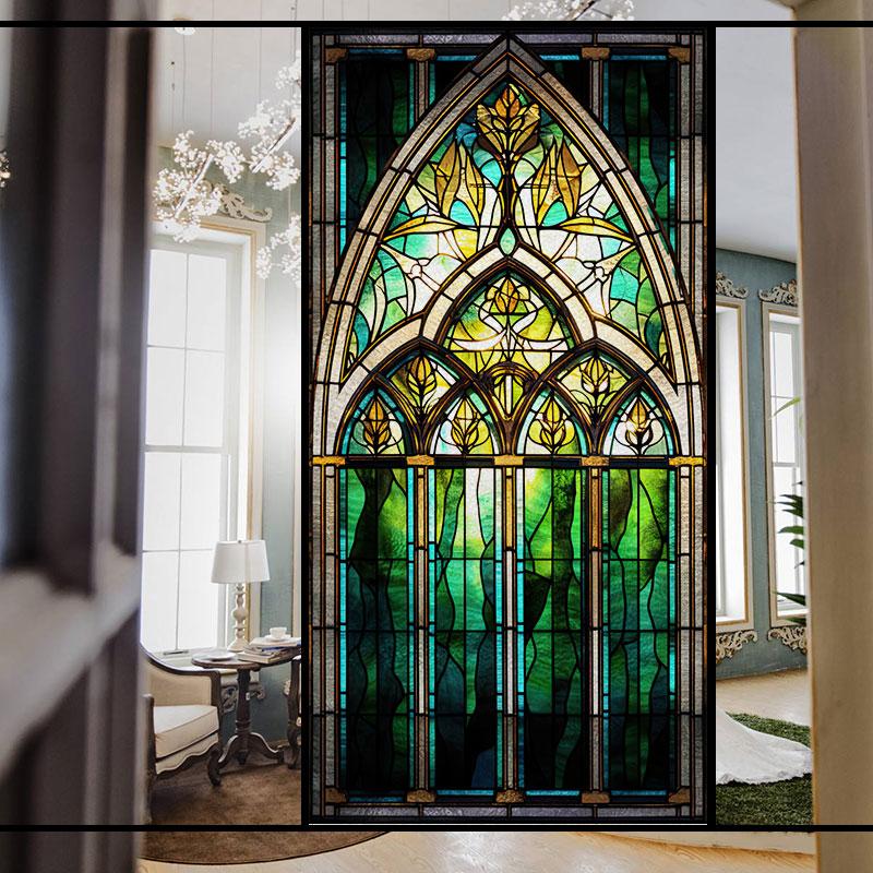 Retro Art Skleněná Fólie Evropský Styl Vitrážové Kostelní Umění Soukromí Okenní Samolepky Neprůhledné Hotelový Klub Veranda Okenní Dekorace Fólie