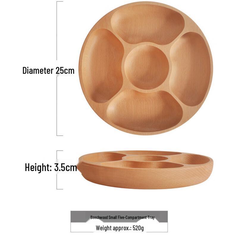 Japanese Beechwood 5-Compartment Divided Snack Tray
