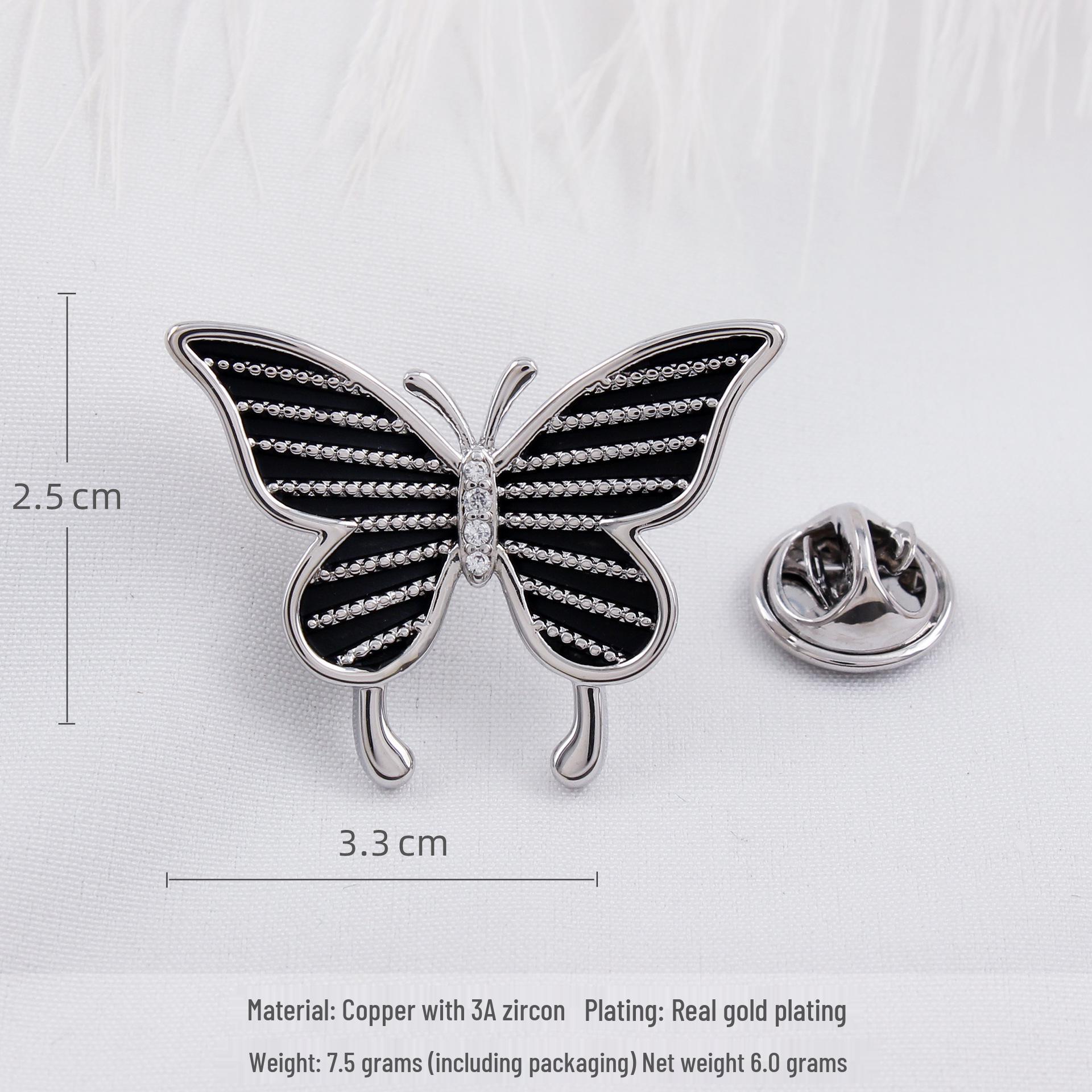 Elegant Black Butterfly Brooch for Women: Micro-Paved Zirconia, Anti-Exposure Button, Exquisite Corsage, Unique Fashion Accessory