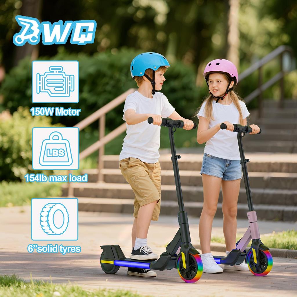 Foldable Kids Electric Scooter with LED Light Up Wheels & Light Deck, 3 Adjustable Height for Ages 6-12 Teens , Max Load 50KG