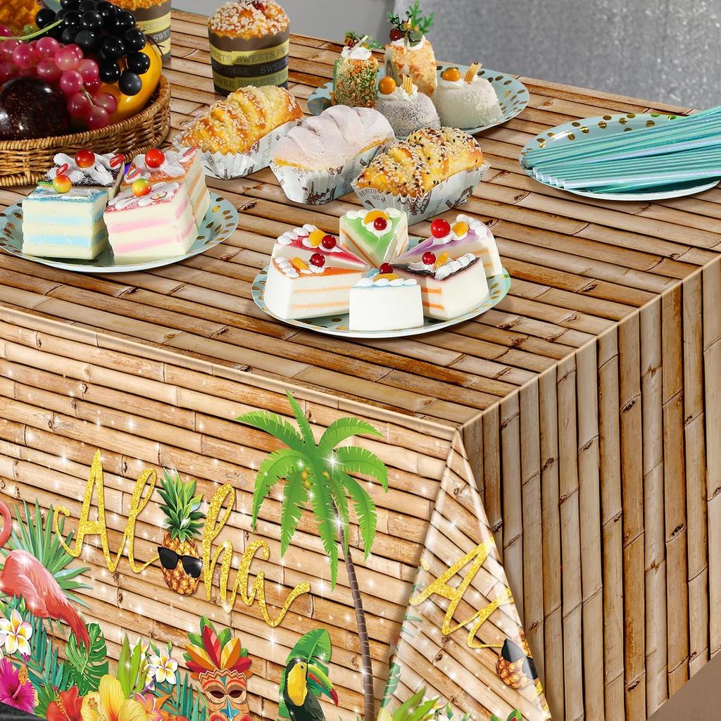 3Pcs Hawaiian Luau Tablecloth Tiki Party Tablecloths Tropical Table Cloth Plastic Disposable Rectangle Table Covers for Tiki Bar Tropical Summer