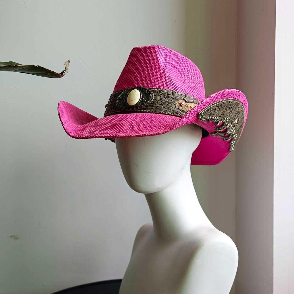 Western cowboy straw hat men and women retro wide-brimmed Cowboy Straw Hat Embroidered Wide Brim chapeau cowboy