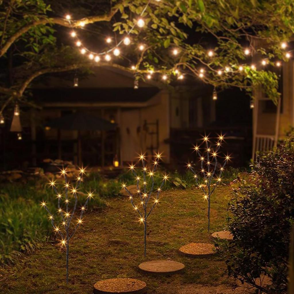 PEIDUO Lighted Brown Branches with Timer, 30Inch 3PK 60 LED Pathway Lights, Willow Branch Lights for Home Decorations Indoor Apartment Outdoor Stake