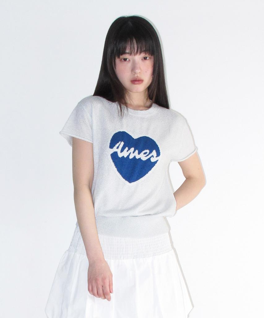 AMES-WORLDWIDE Heart Short Sleeve Knit Blue