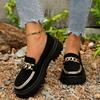 Women's Wide Width Metal Detail Loafers, European Casual Flats, Spring Summer Comfort Shoes for Women