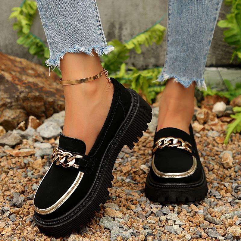 Women's Wide Width Metal Detail Loafers, European Casual Flats, Spring Summer Comfort Shoes for Women