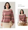 Design-Forward French Cable Knit Cashmere Sweater - Women's Loose Contrast Color Round Neck Knitwear for Autumn/Winter