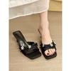 French Flip-flops Women's Summer High-end Style One-line Flip-flops Rhinestone Shoes High-heeled Sandals