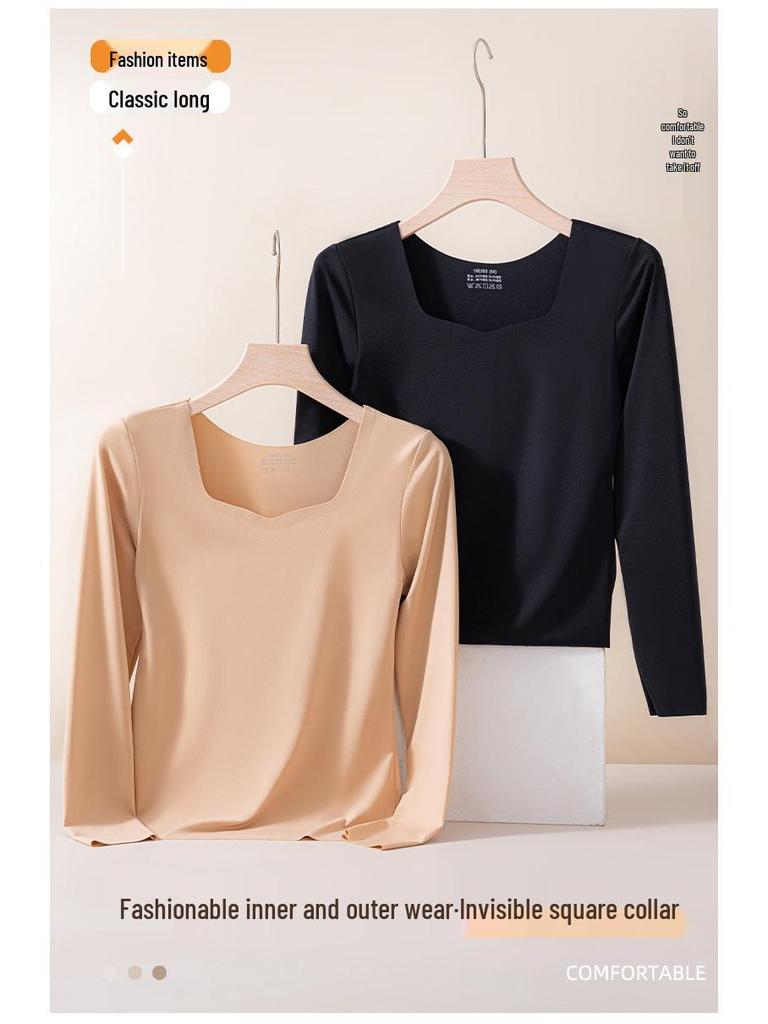 Damska antybakteryjna bielizna termiczna: Bluzka jesienna z długim rękawem, cienka, bez śladu, w dużym rozmiarze