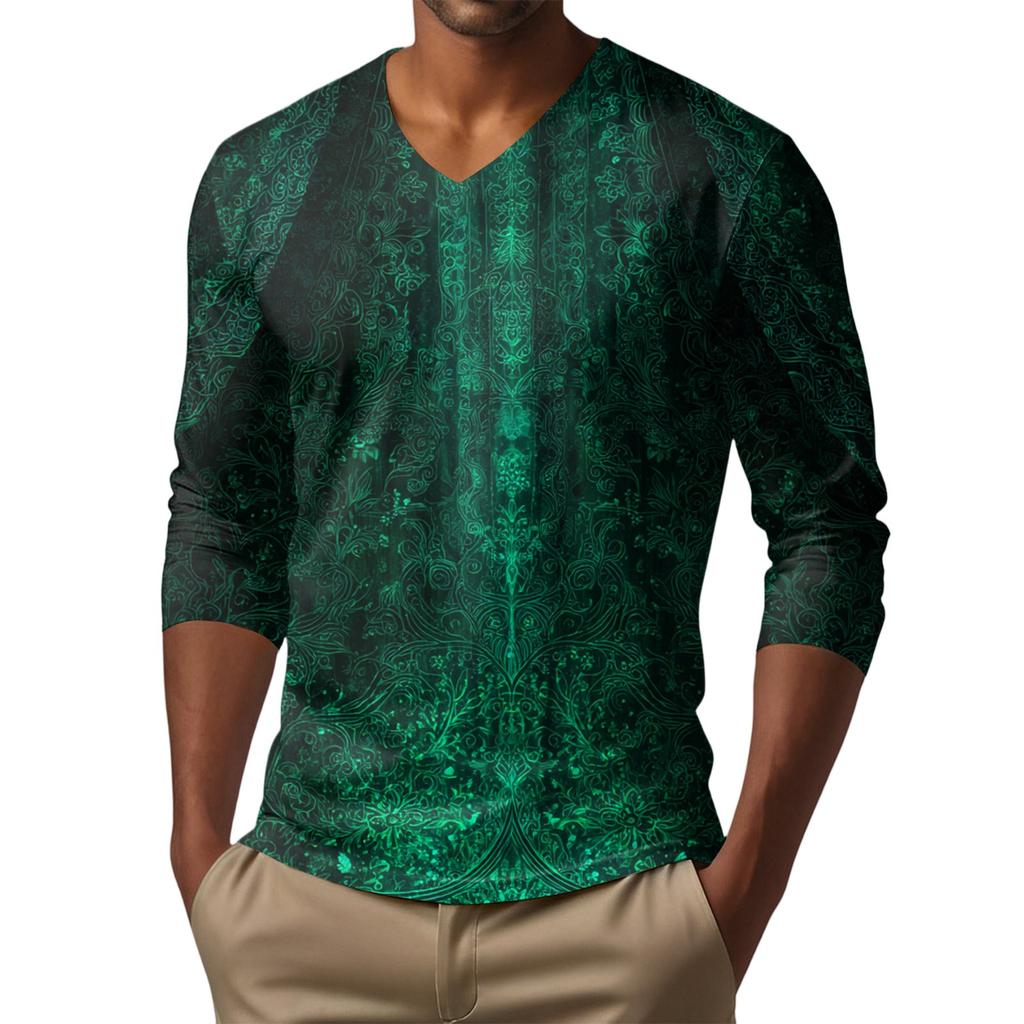 Ανδρικό T-shirt Τοπ με V λαιμόκοψη, casual μόδα, με τύπωμα, μακρυμάνικο