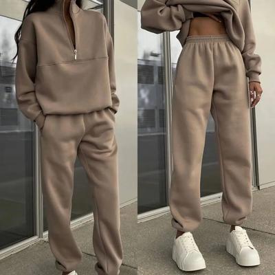 Nieuw in BuitenKleding Sweatshirt Winterkleding Dames Warm Pak Dames Outfit Kleding Lange Mouw Ritssluiting Top Casual Broek 2 Delige Set