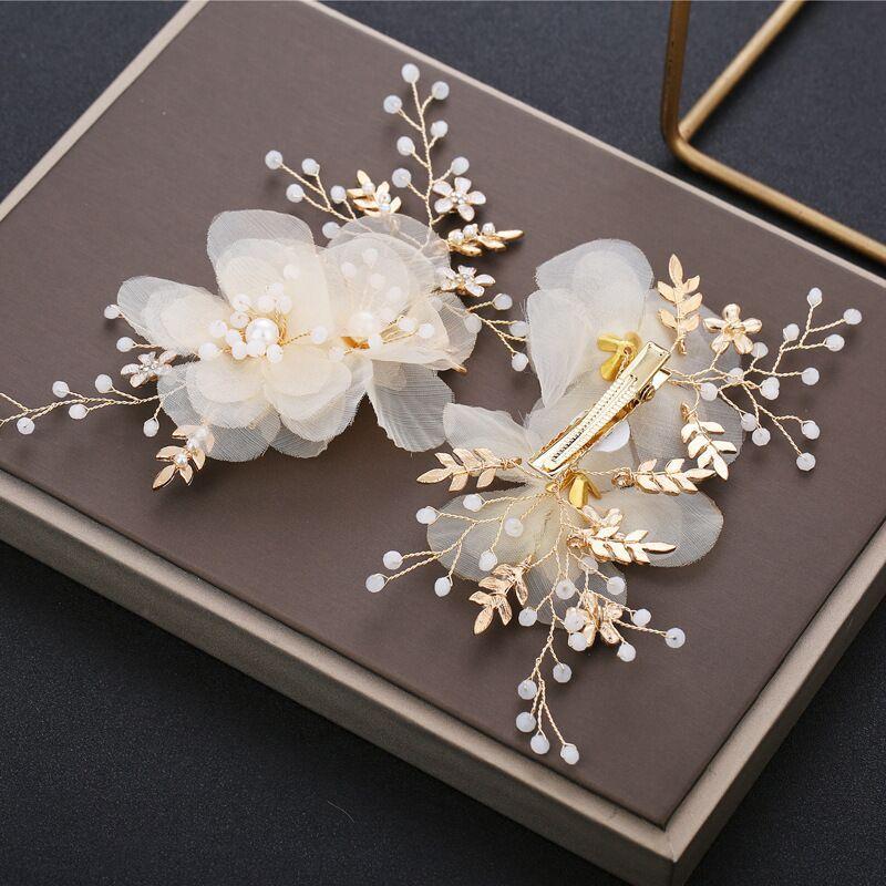New Korean Bridal Wedding Headgear Children's Petal Hairpin Handmade Pearl Crystal Edge Clip Hair Accessories