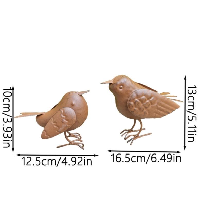 2Pcs Exquisite Decorative Ornament Metal Bird Decorative Ornament Figures Rusty Metal Bird Home Decoration