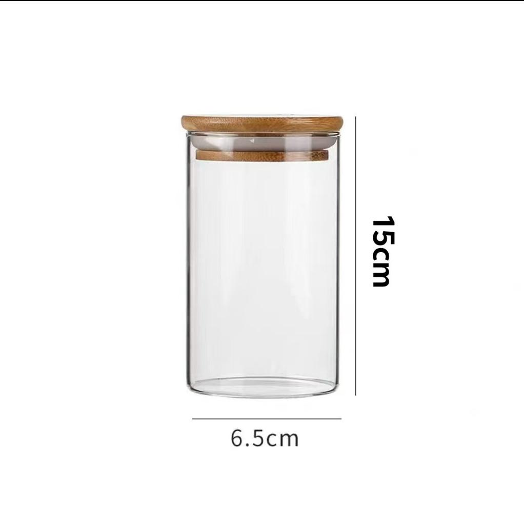 Wood Lid Transparent Glass Food Storage Jars Kitchen Storage Bottles Jar Sealed For Tea,Coffee,Sugar Cereal Dispenser Orgnizer
