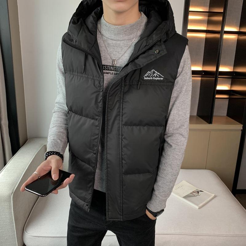 Winter New Down Jacket Vest Men's Short Hooded Color Matching Down Thickened