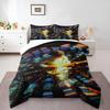 3 Piece Bedding Set with Duvet Cover and 2 Pillowcases - Neon Prism Guitarist Colorful Print - Rainbow Light City Decor