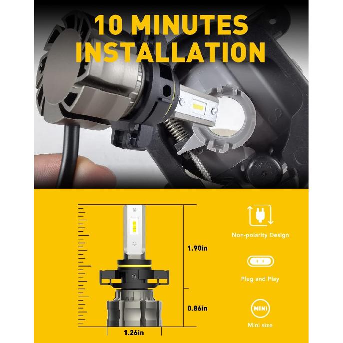 AUXITO 5202 LED Fog Light Bulbs, 6500K Cool White 6000 Lumen Plug And Play, 300% Brighter, 5201 PS19W 12085 PS24W Daytime Running Lights Replacement