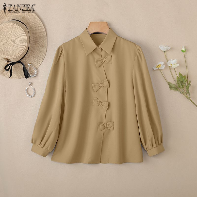 ZANZEA Lässige Bluse mit Umlegekragen und langen Ärmeln für Damen