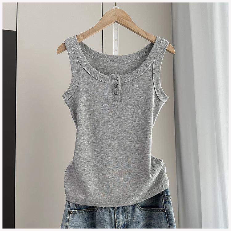 Anti-Armpit-Fat Cami Tank Top Ribbed Slim Fit Button Inner Wear Versatile Everyday Stretchy Slim Base Layer Soft Fabric Inner And Outer Wear Top