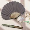 Vintage Baumwoll-Faltfächer Muschelform Bambusrippen Handfächer Tragbarer Sommer-Stofffächer Dekoration Partyzubehör