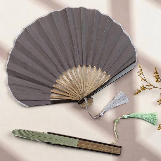 Vintage Baumwoll-Faltfächer Muschelform Bambusrippen Handfächer Tragbarer Sommer-Stofffächer Dekoration Partyzubehör