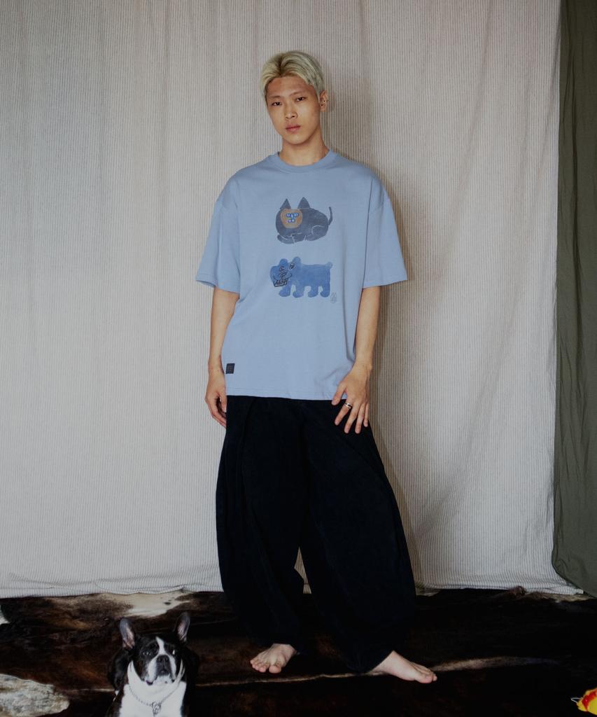 GROUNDWORK Cat And Dog T-Shirt / Sky Blue