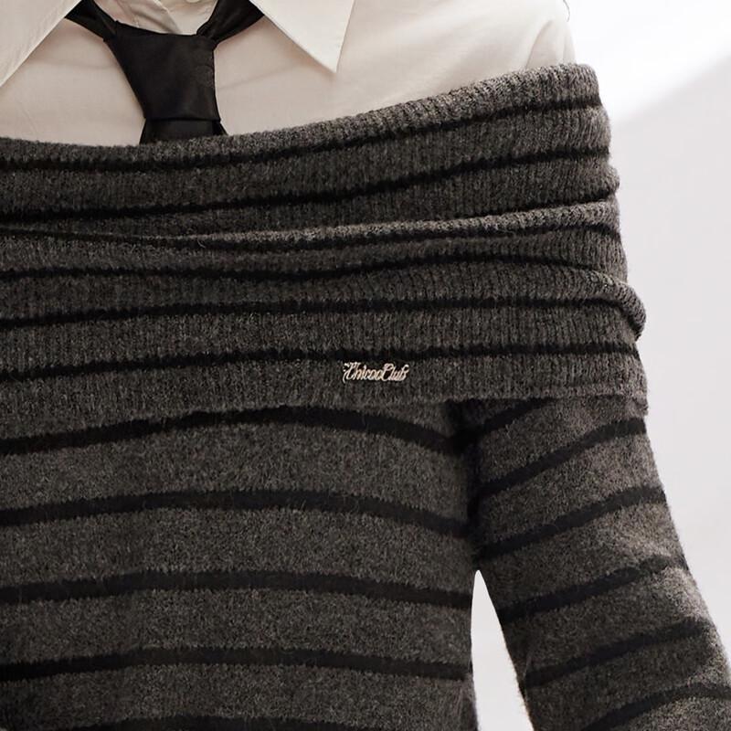 UNIFREE Women's French-Style Striped Off-Shoulder Knit Sweater