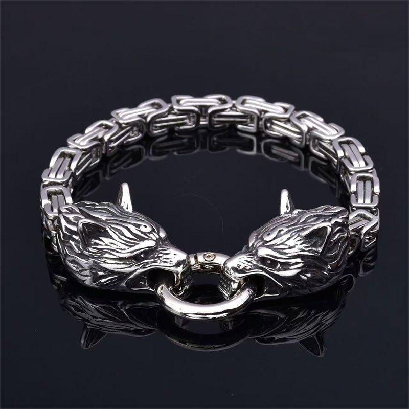 2-teiliges Wikinger Nordisches Vintage Odin Rabe Wolfskopf Halskette und Wolfskopf Armband