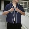 Oversized Summer Men Lapel Neck Short Sleeve Buttons Up Stitching Casual Shirts